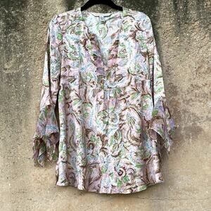 DVF Pink Paisley Floral Flutter Tunic M Diane von Furstenberg